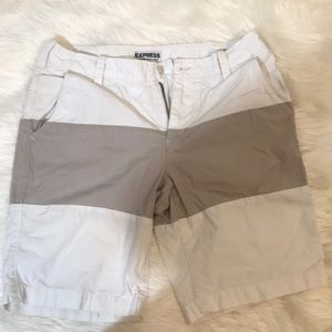 Express men white tan stripe shorts